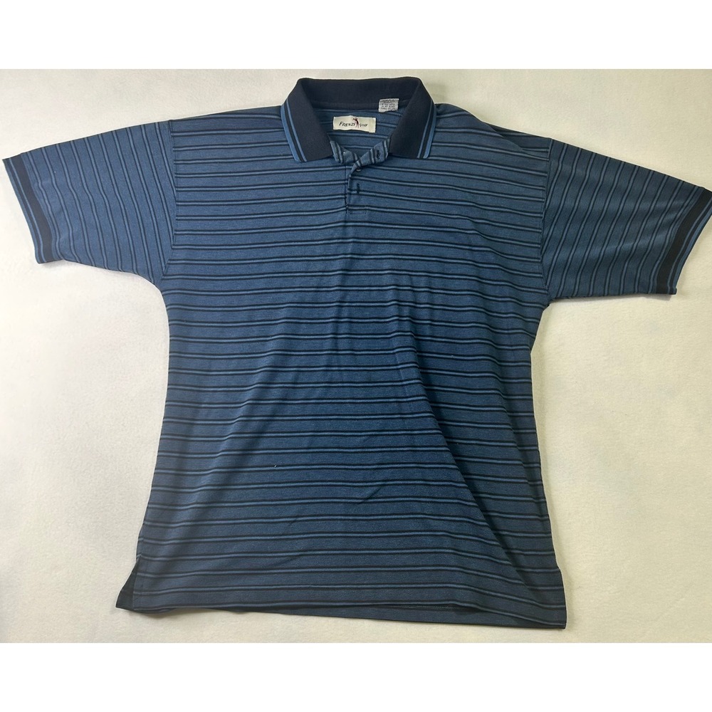 Frenzi Golf Mens Blue Striped Short‎ Sleeve Polo Shirt Size Large Cotton Blend